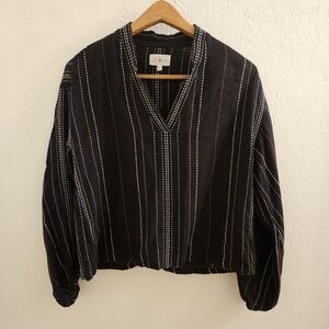 Lou & Grey Black Blouse with Multicolor Stitched Stripes Size XS